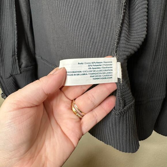 Tommy John Brushed Full Zip Ribbed Hooded Jacket Grey Phantom Men Med Loungewear - Picture 7 of 8